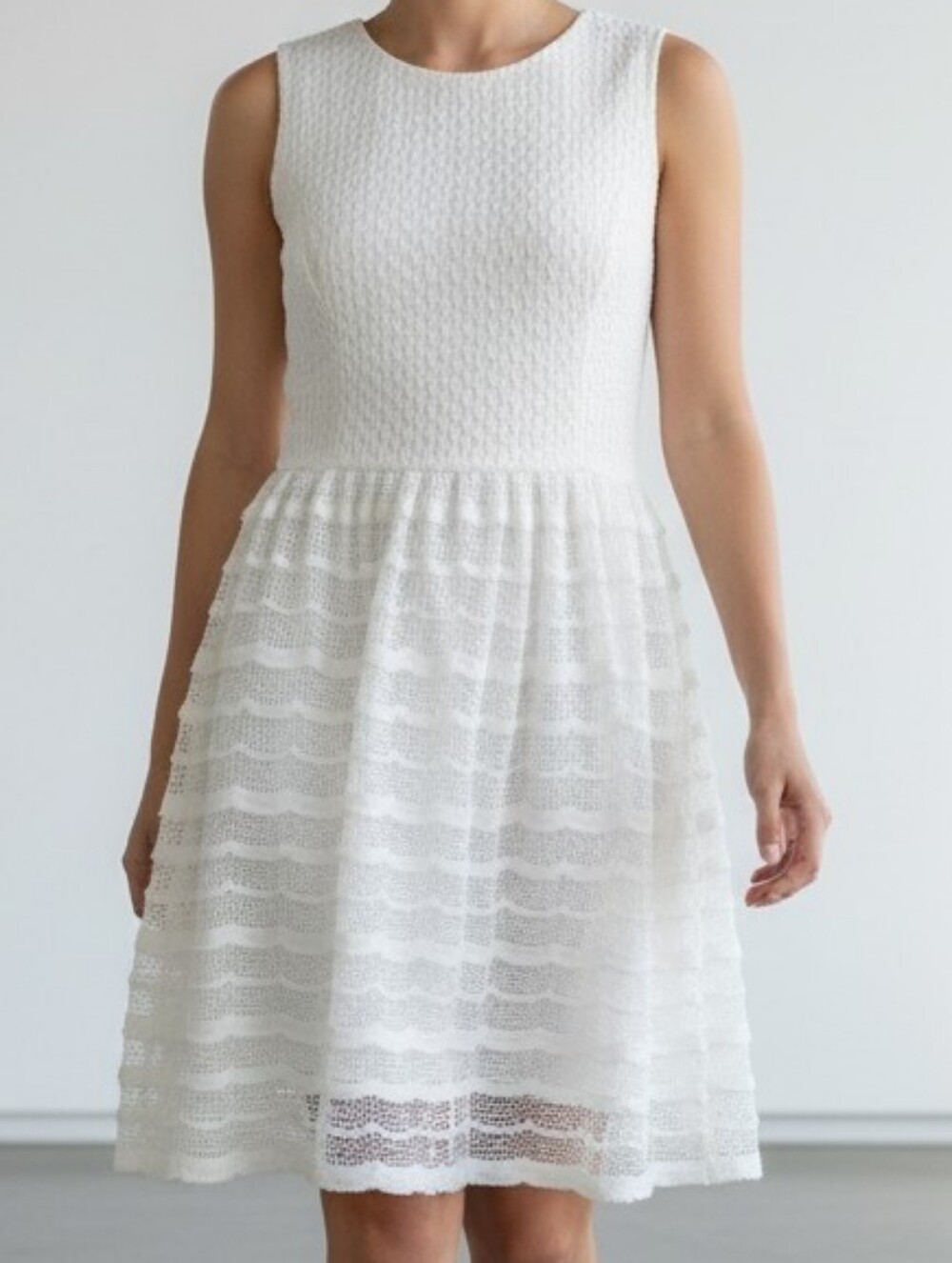Maggy London White Sleeveless Textured Knit Lace Dress 4